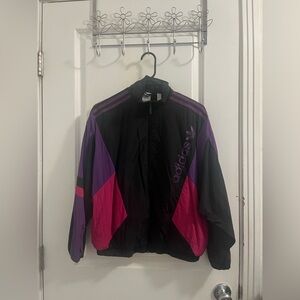 Adidas Women's Black, Purple, and Pink Bomber Jacket
